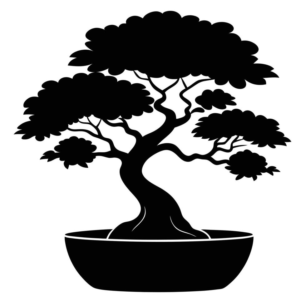 Bonsai Tree Silhouette Elegant Minimalist Design vector