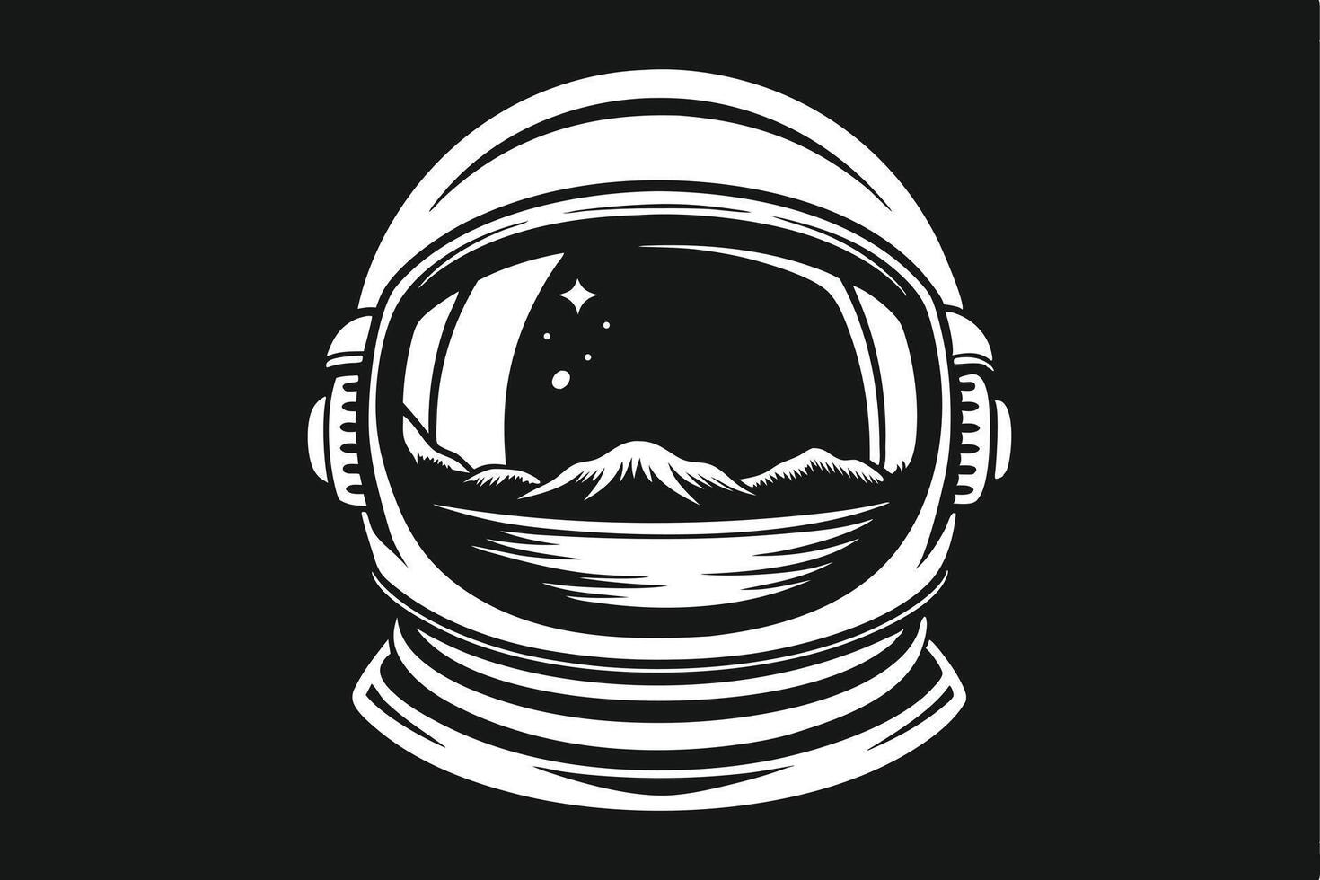 Astronaut Helmet Space Monochrome Illustration vector