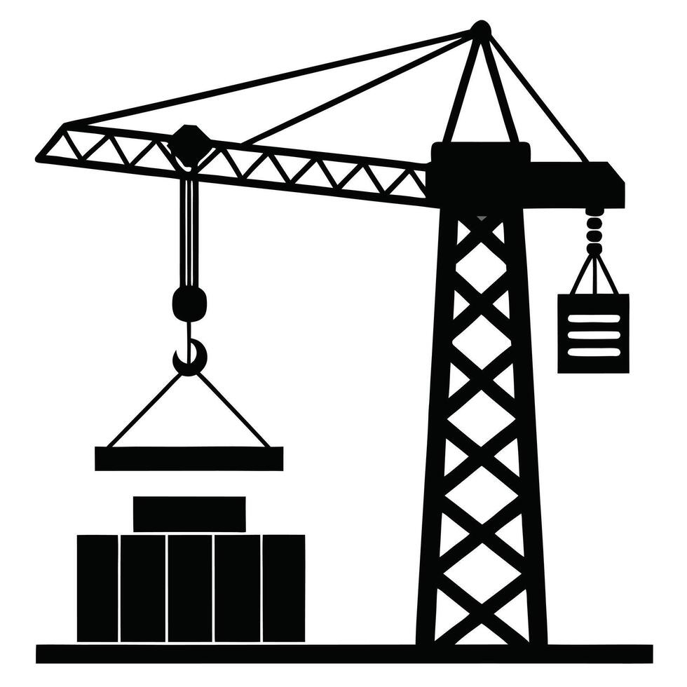 Crane Lifting Construction Blocks Silhouette vector
