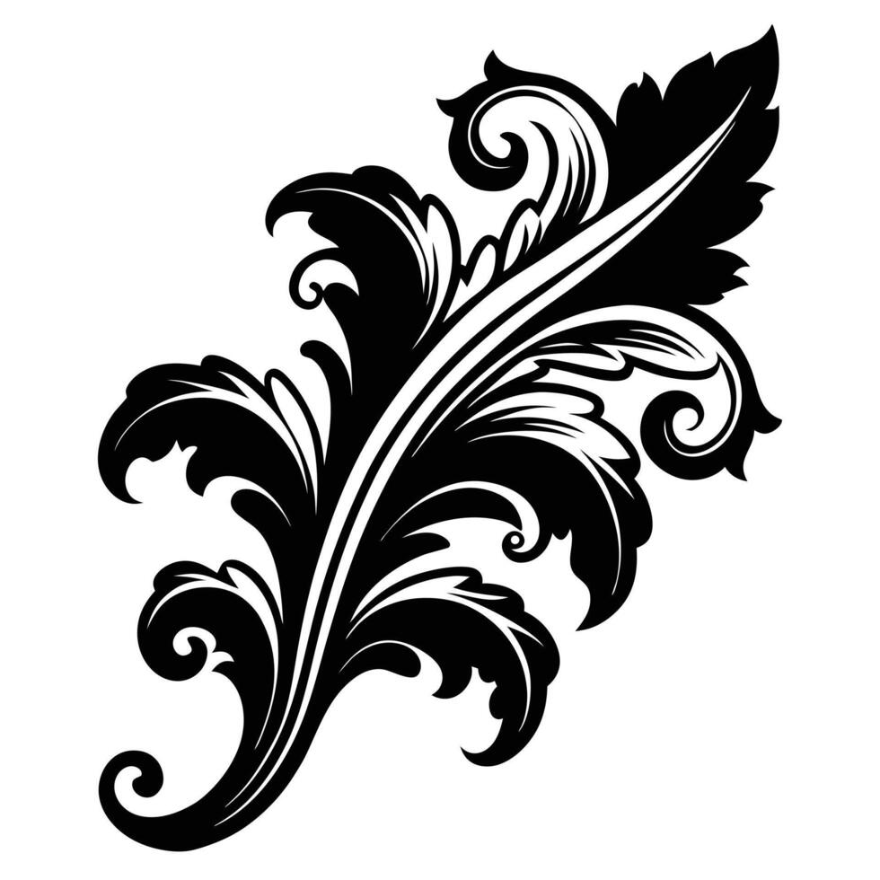 Black Ornamental Leaf On White Background vector