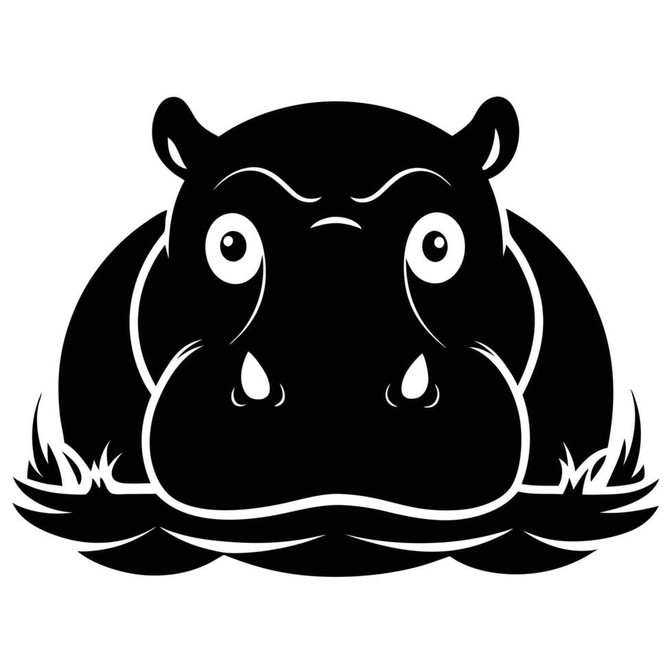 Hippo Swimming Monochrome Illustration Design vector