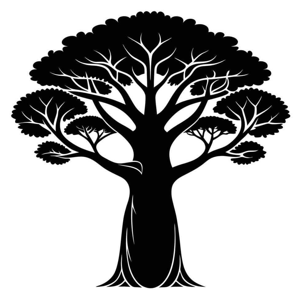 Baobab Tree Silhouette In Black vector
