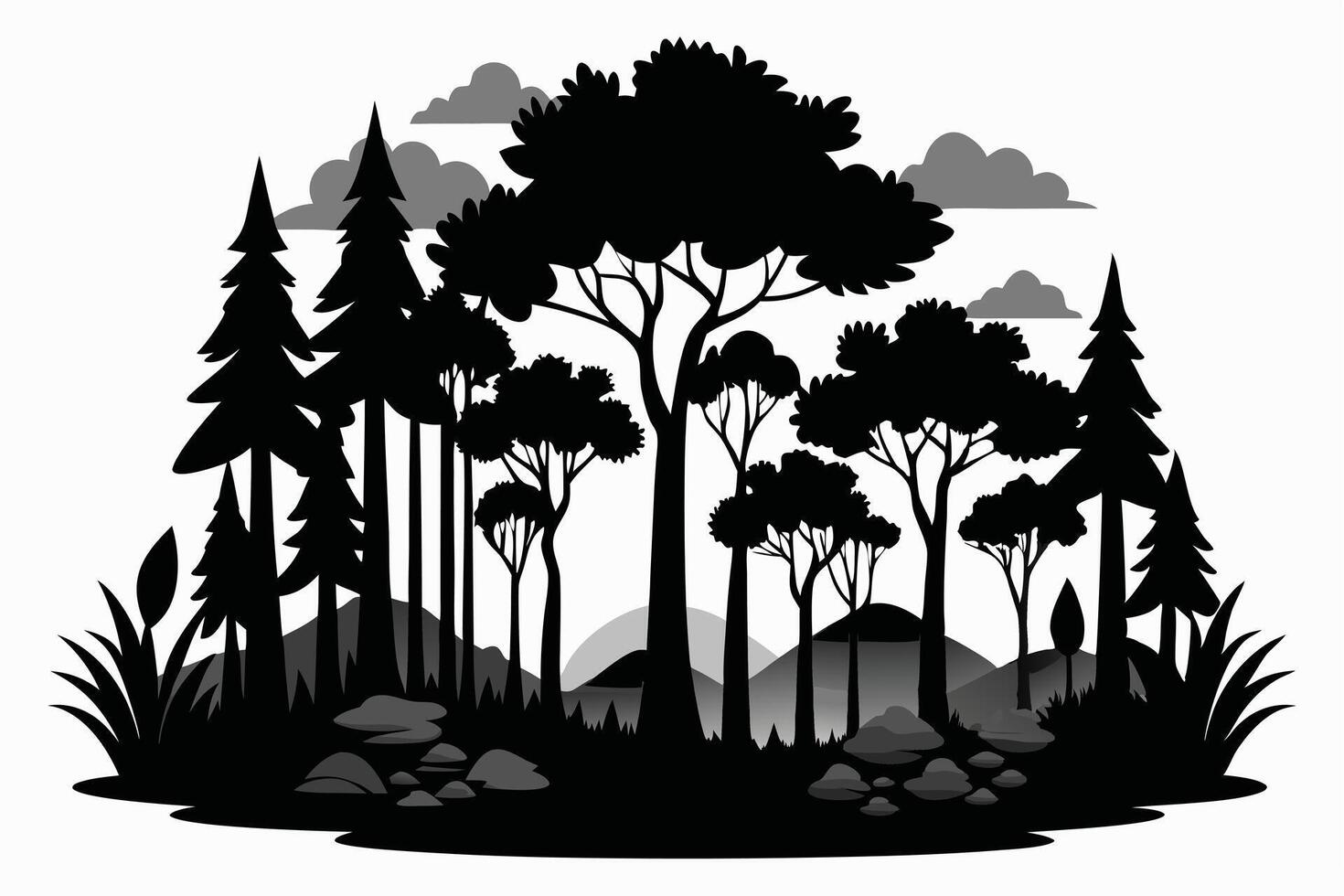 Forest Silhouette Landscape With Clouds vector