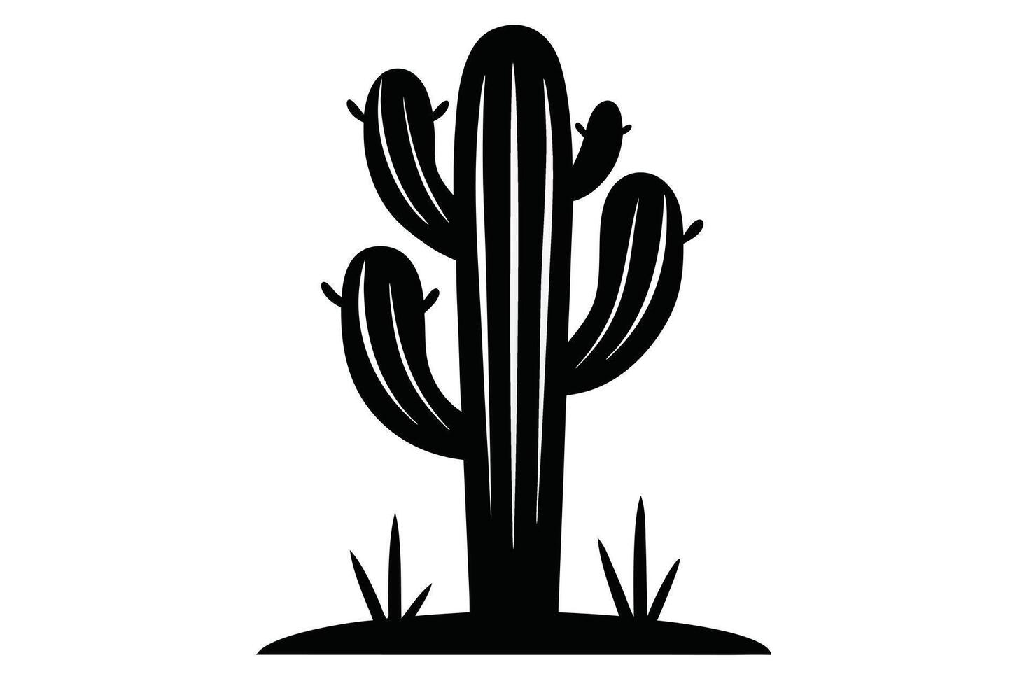 Black Silhouette Of Saguaro Cactus Plant vector