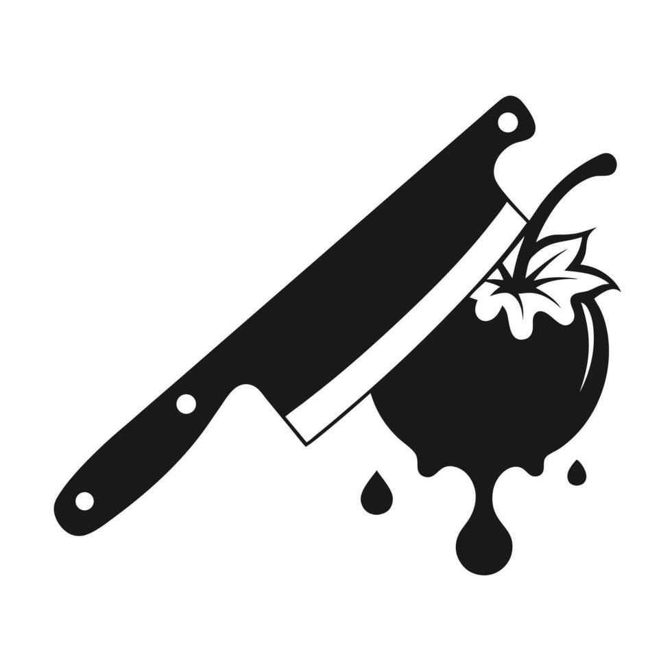Tomato Slice With Knife Icon vector