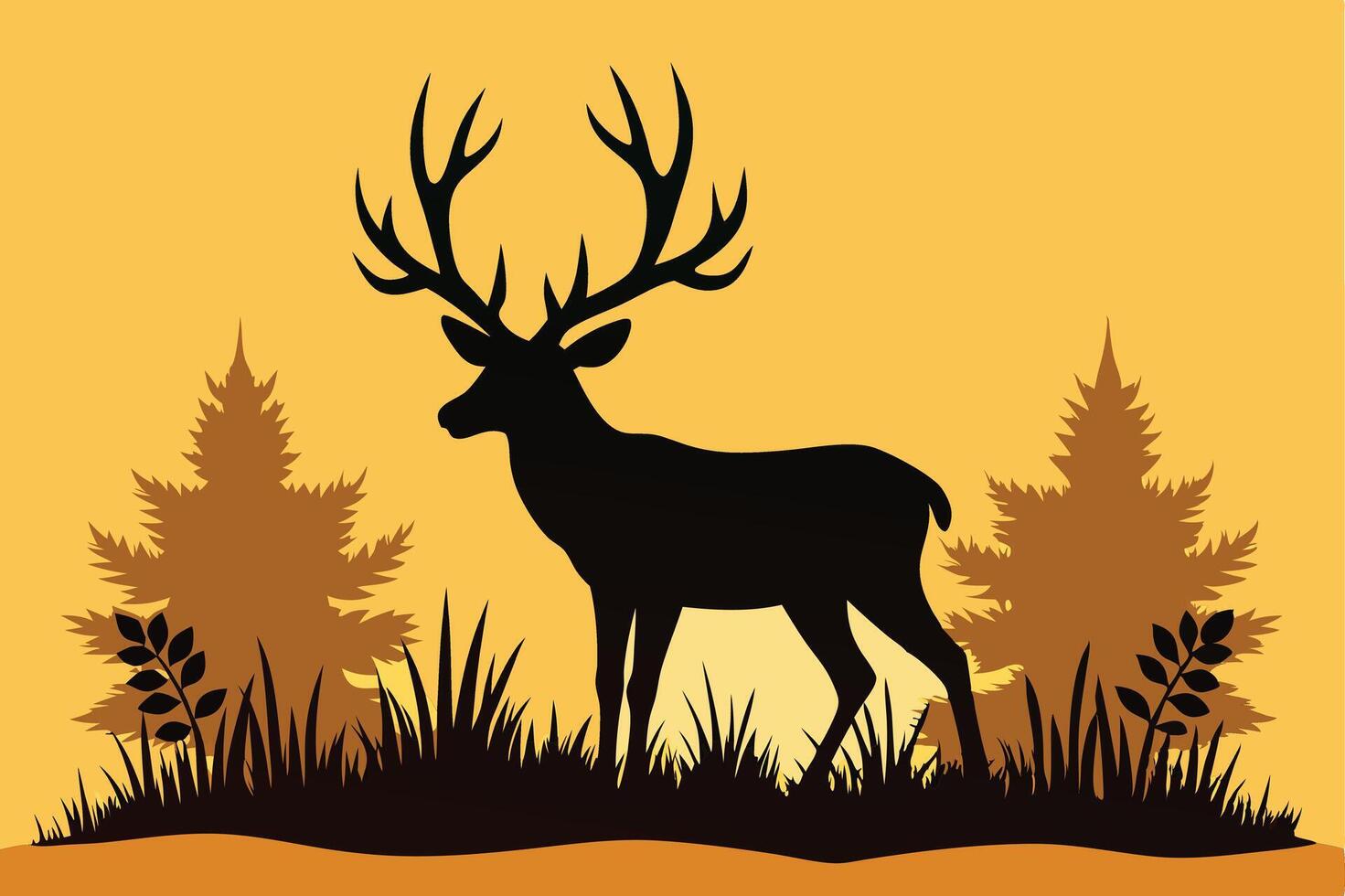 Silhouette Deer In Forest Scene vector