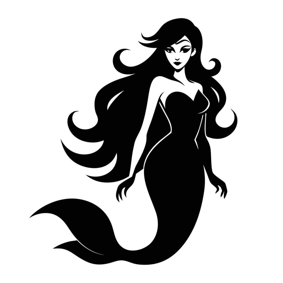 Elegant Black And White Mermaid Graphic vector