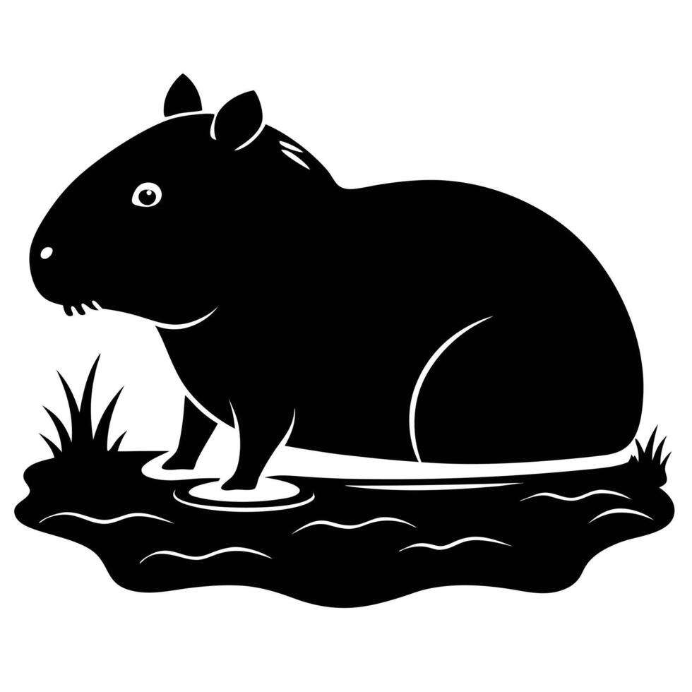 Capybara Silhouette Standing In The Water vector