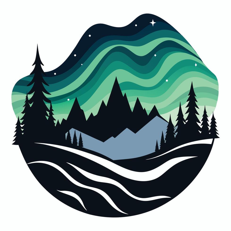 Minimalist Northern Lights Landscape Illustration vector
