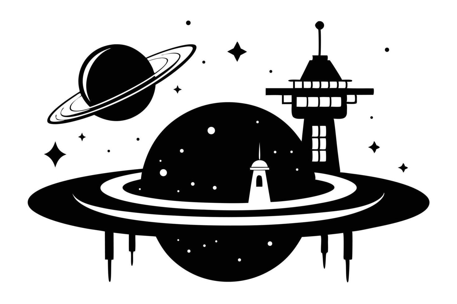 Futuristic City On A Ringed Planet vector