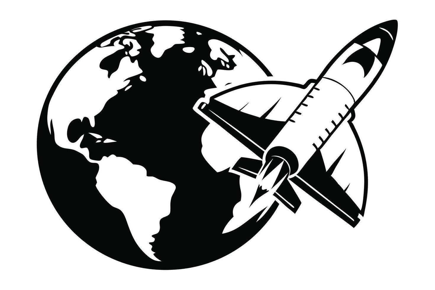 Rocket Ship Flying Around Planet Earth vector
