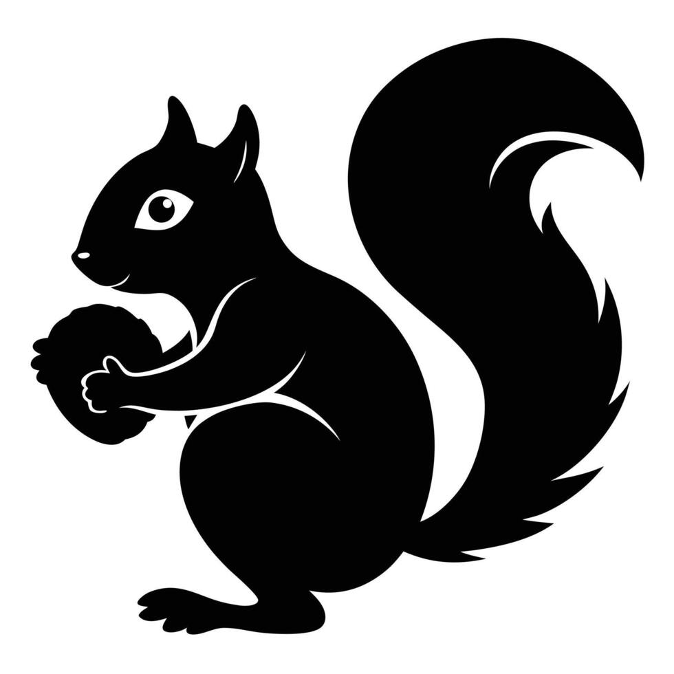 Squirrel Holding Nut Black And White vector