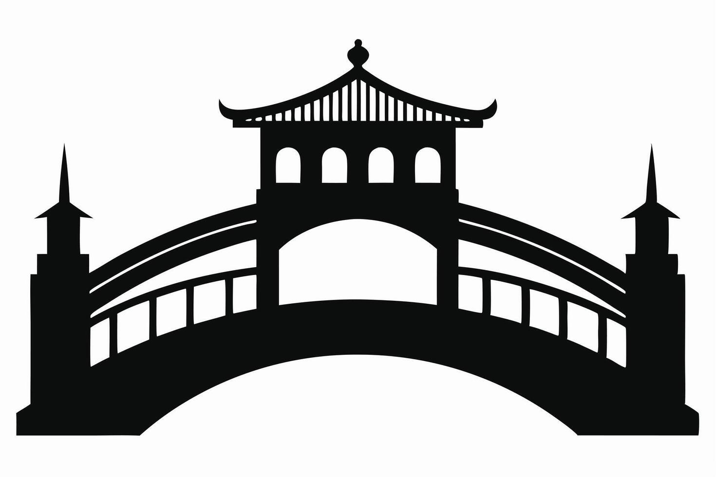Silhouette Of Traditional Chinese Bridge Design vector