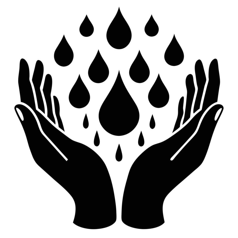 Hands Holding Water Drops Monochrome vector