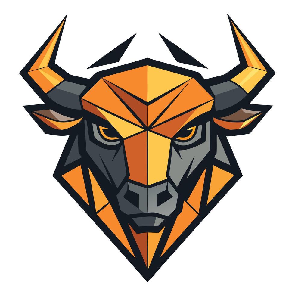 Geometric Orange Bull Head Isolated Design vector