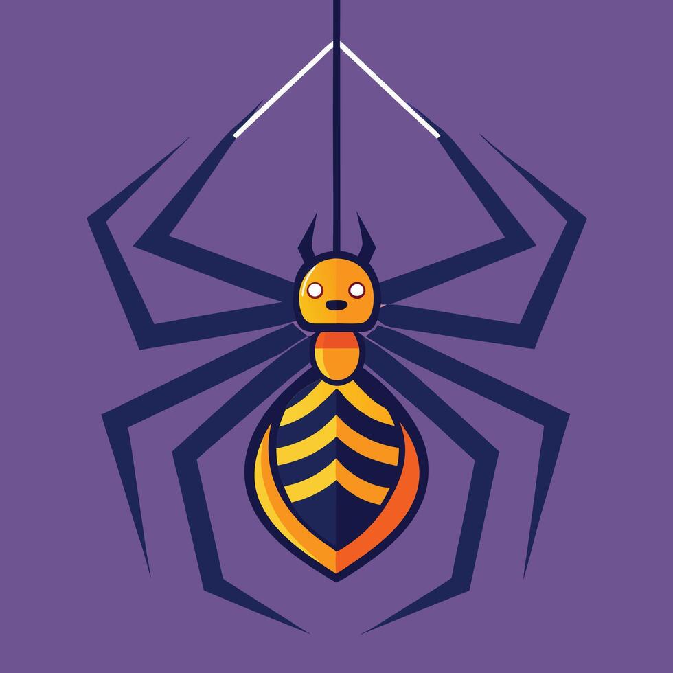 Cartoon Spider Hanging On Purple Background vector