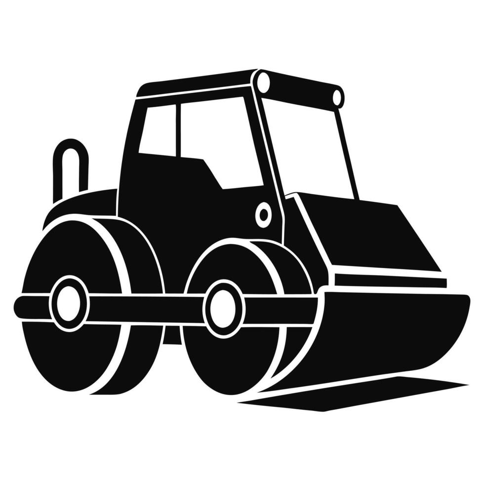 Black And White Road Roller Silhouette vector