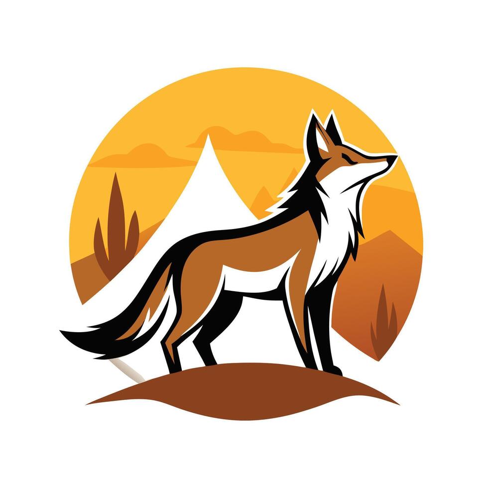 Coyote Stands In Desert Landscape Illustration vector