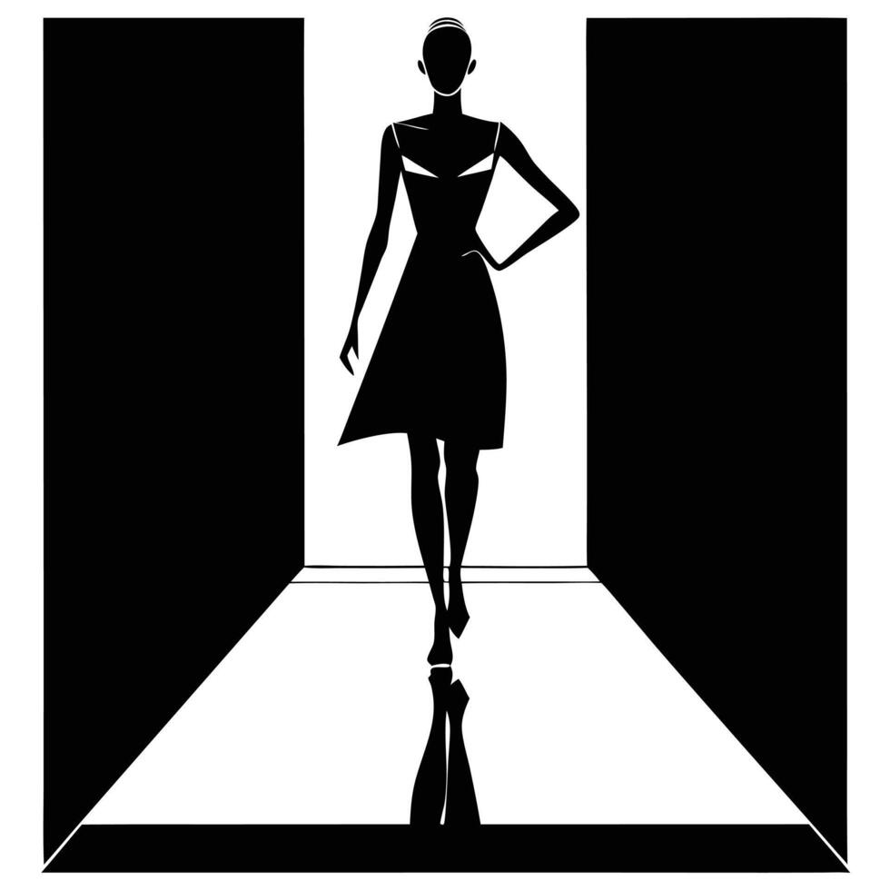 Fashion Model Silhouette On Runway vector
