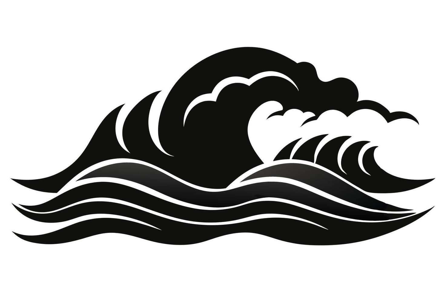 Stylized Ocean Wave Black And White vector