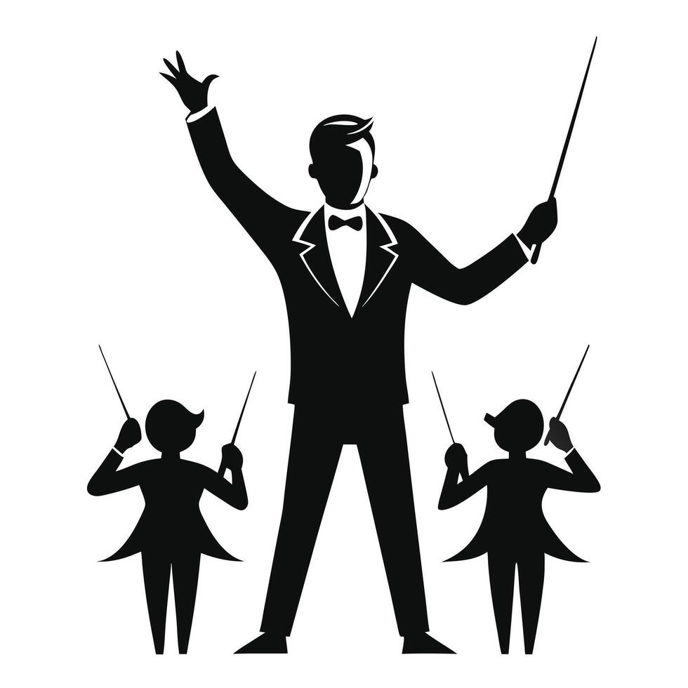 Orchestra Conductor Silhouette And Musicians vector