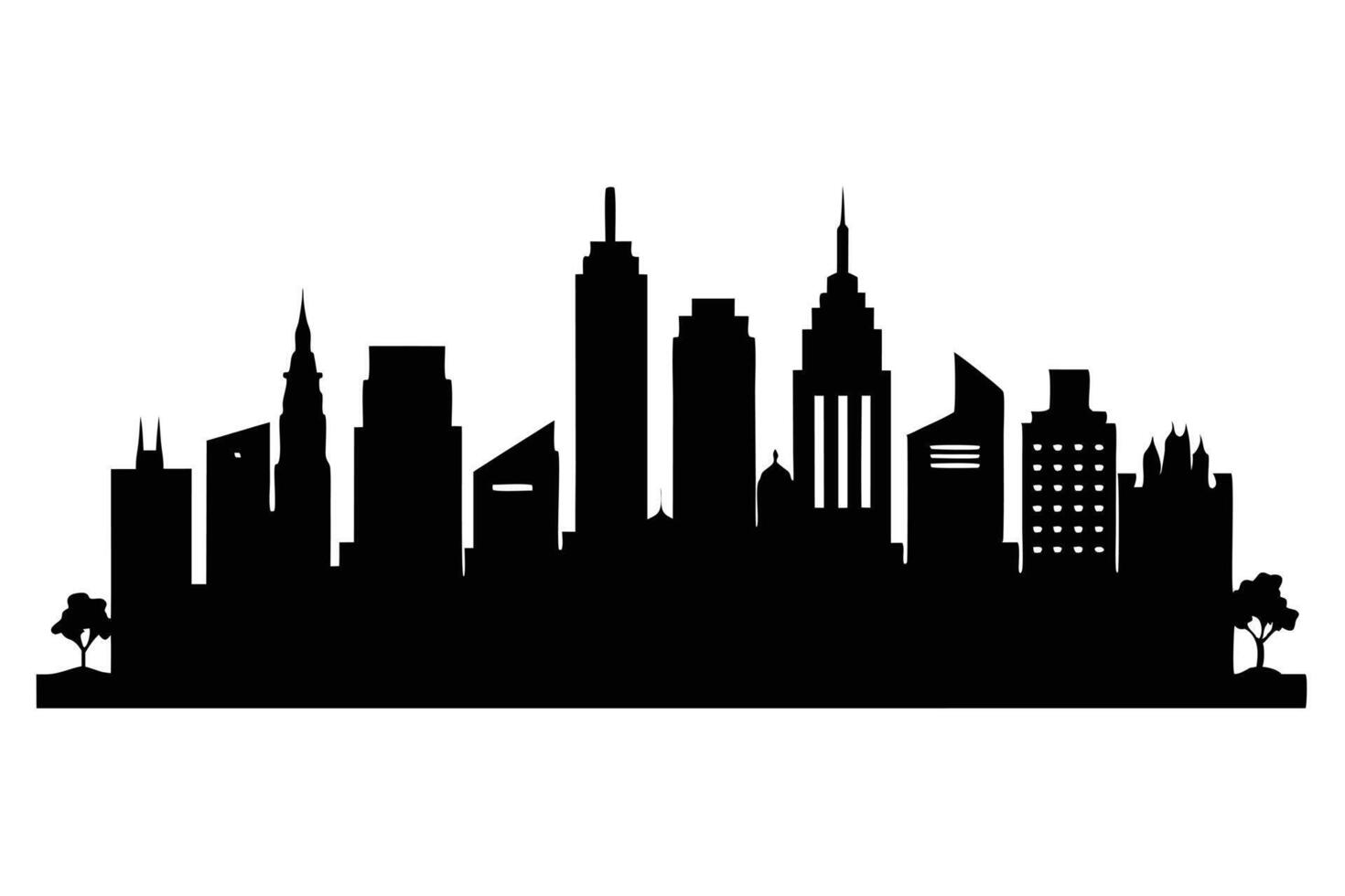 Cityscape Silhouette With Trees Graphic vector