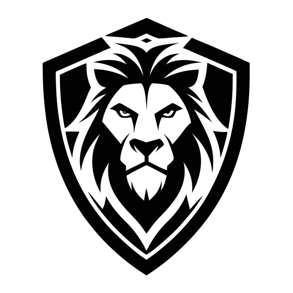 Lion Head Shield Emblem Black vector