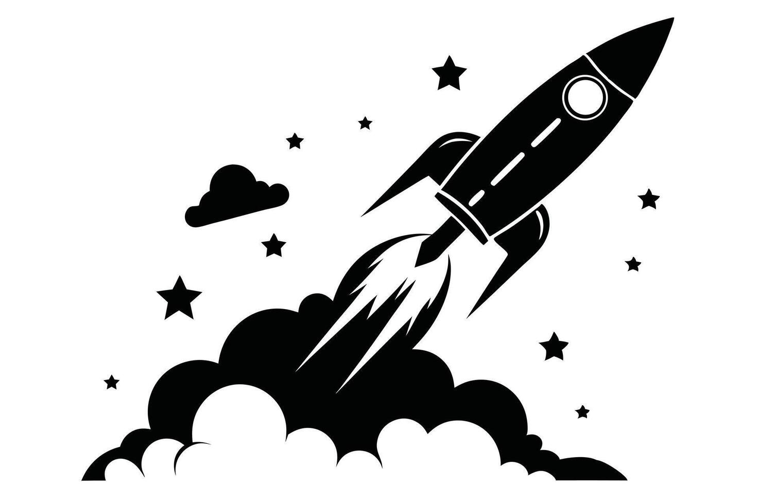 Rocket Launching Into Space Silhouette vector