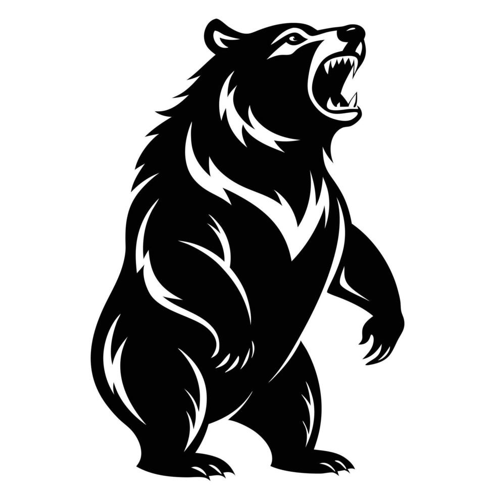 Roaring Bear Stands Black And White vector