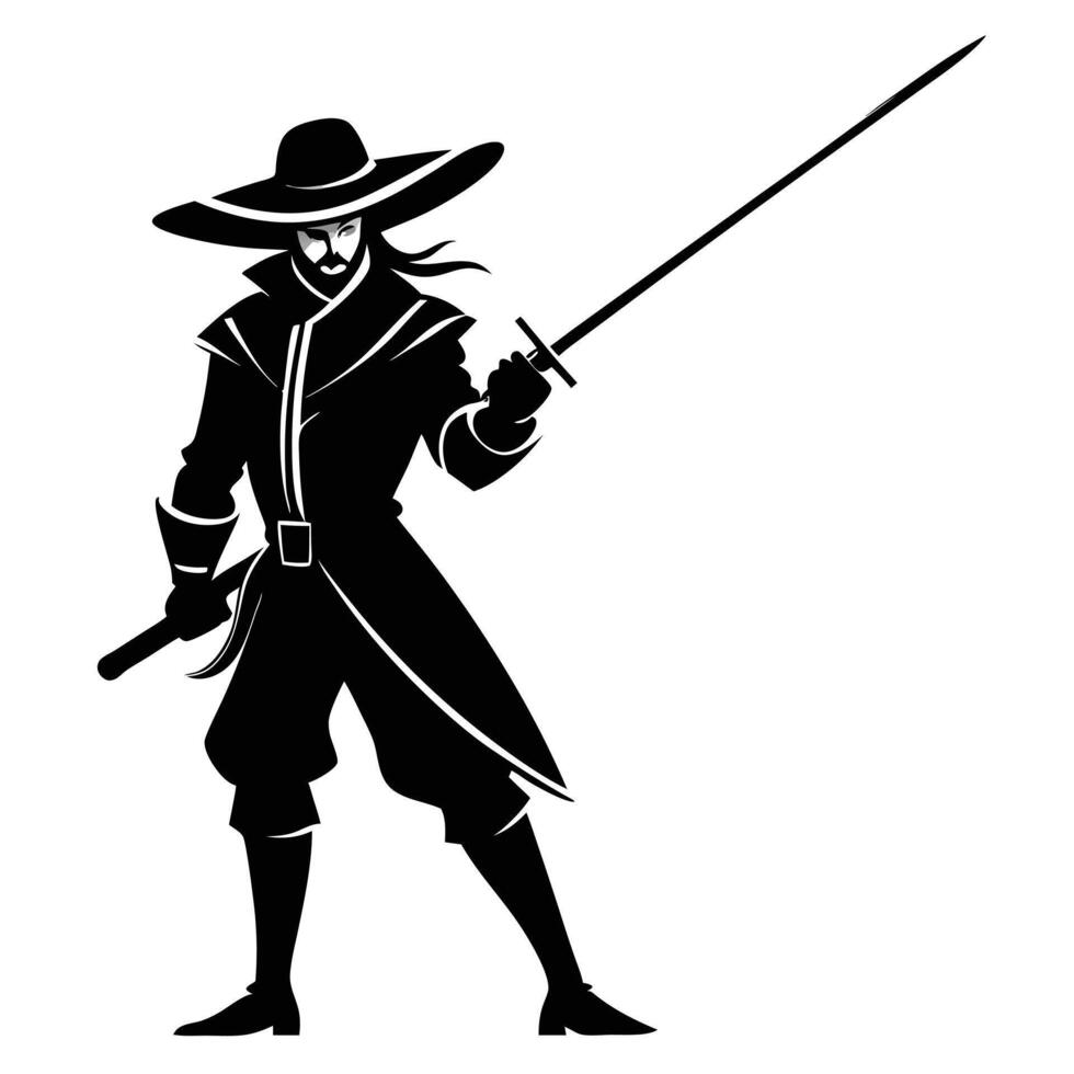Musketeer With Sword Black Silhouette Art vector
