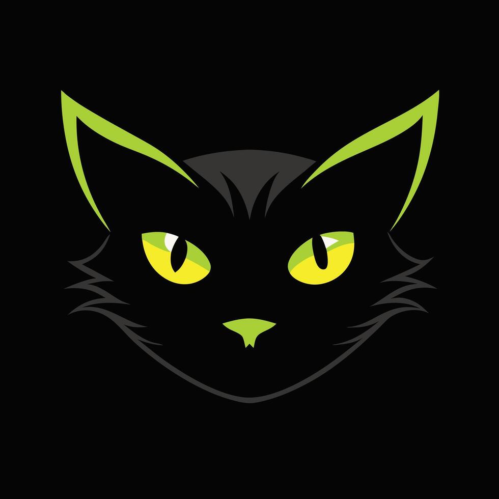 Black Cat Green Eyes Simple Design vector