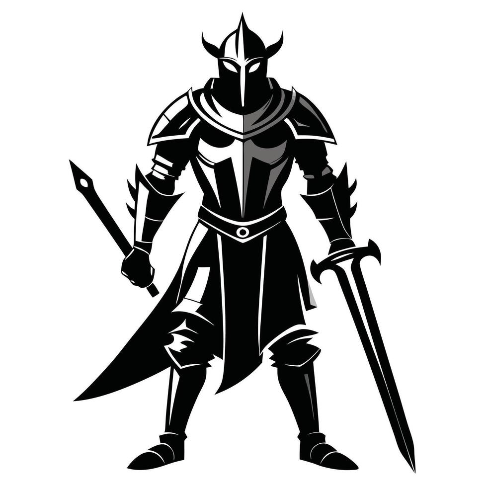 Armored Warrior Knight Holding Swords vector