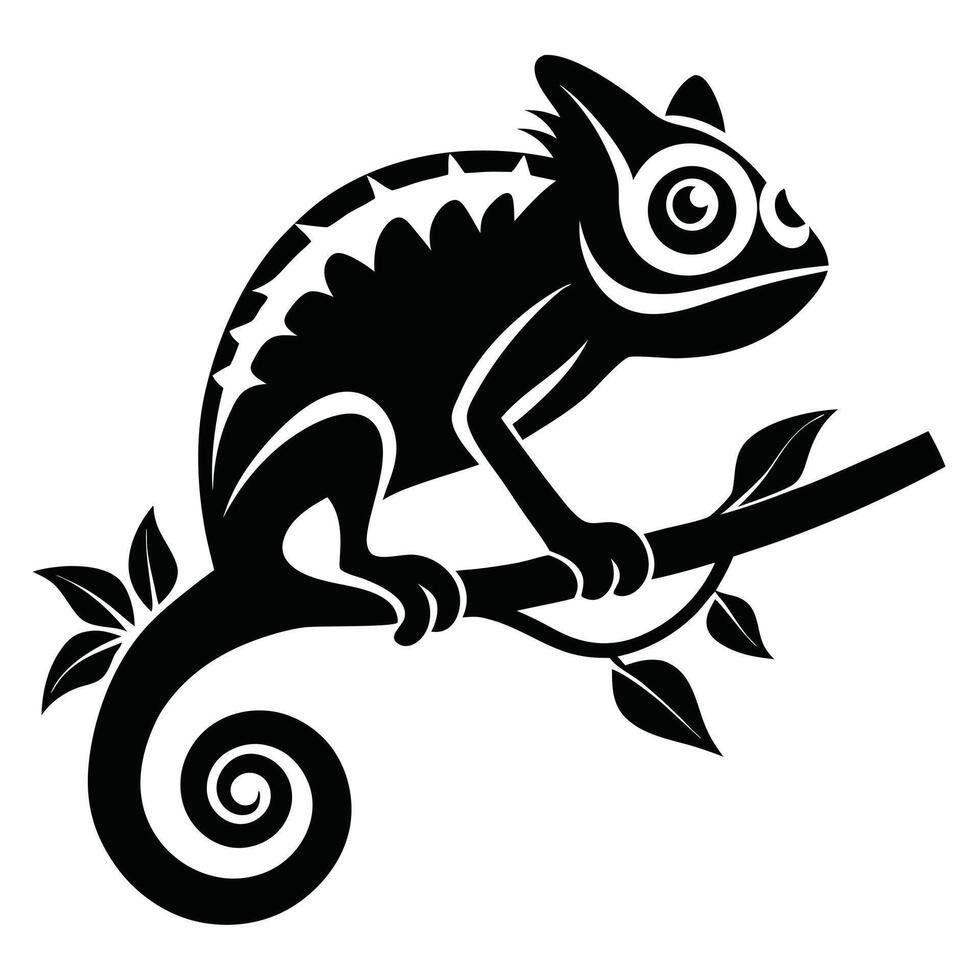 Chameleon On Branch Silhouette Design vector