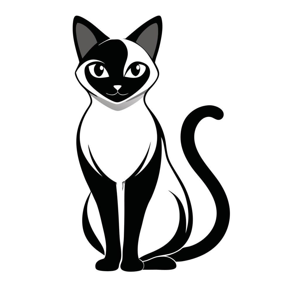 Elegant Siamese Cat Black And White vector