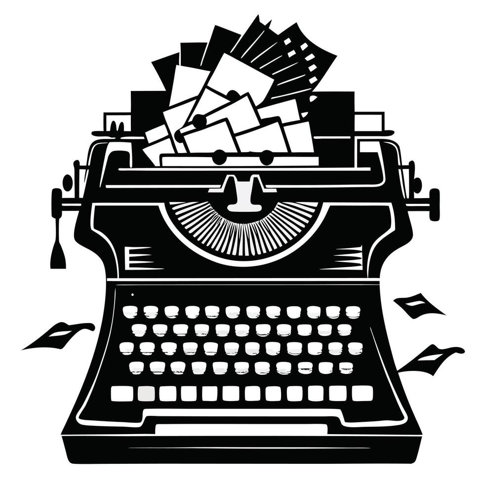 Retro Typewriter With Paper Stack vector