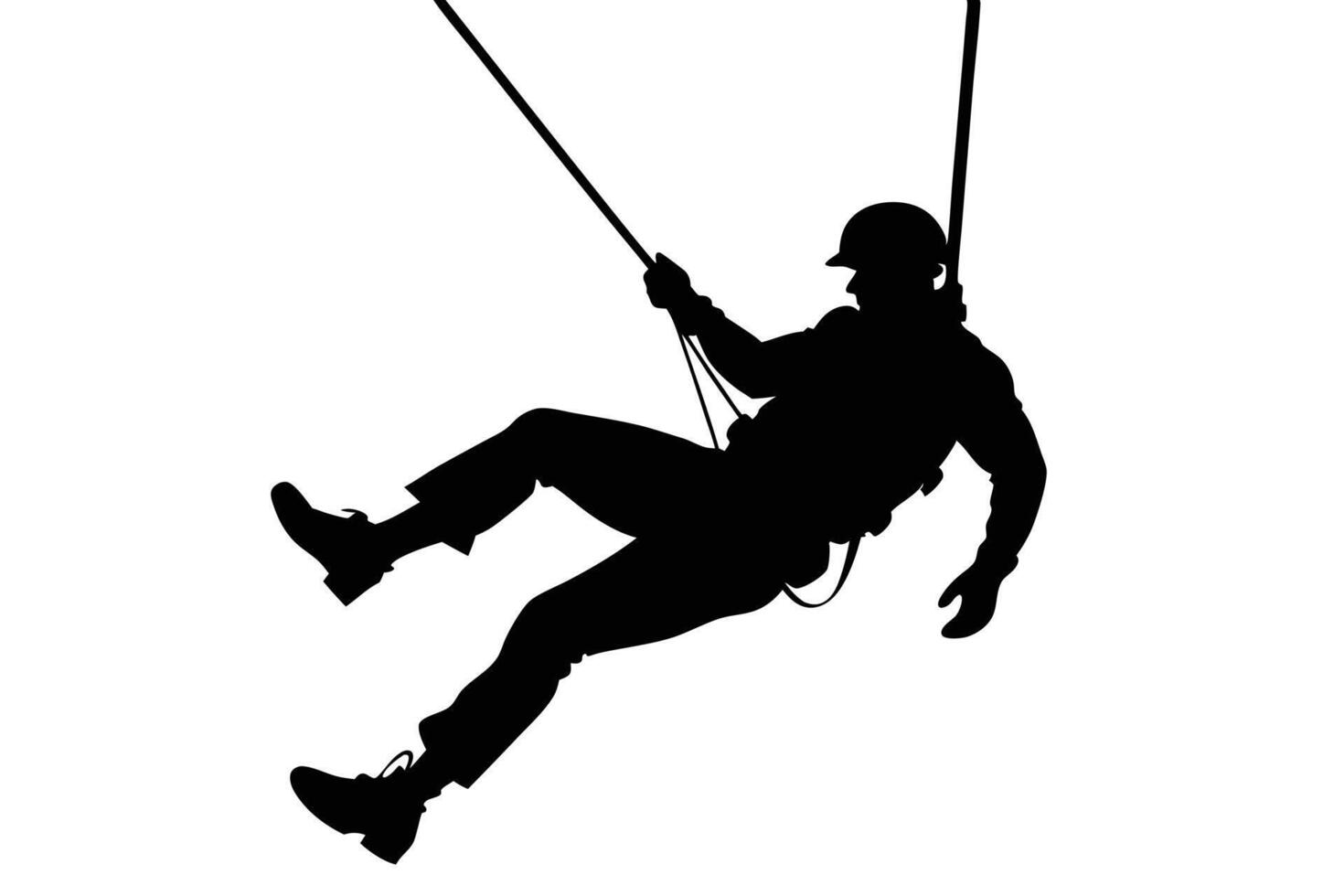 Person Rappelling Silhouette On White Background vector