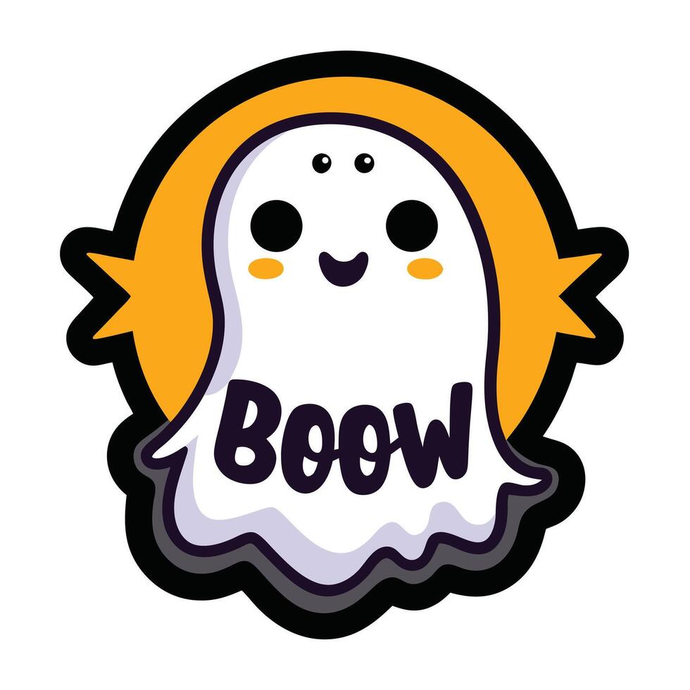Cute Cartoon Ghost With Boow Text vector