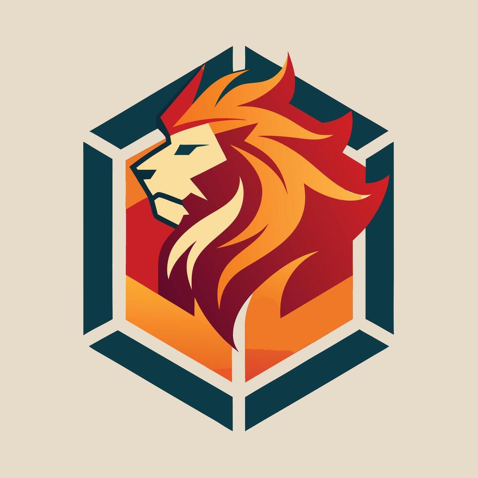 Lion Head Logo Inside A Hexagon vector