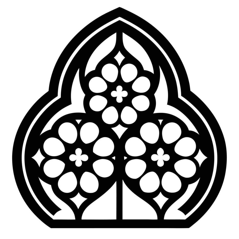 Gothic Floral Window Black And White vector