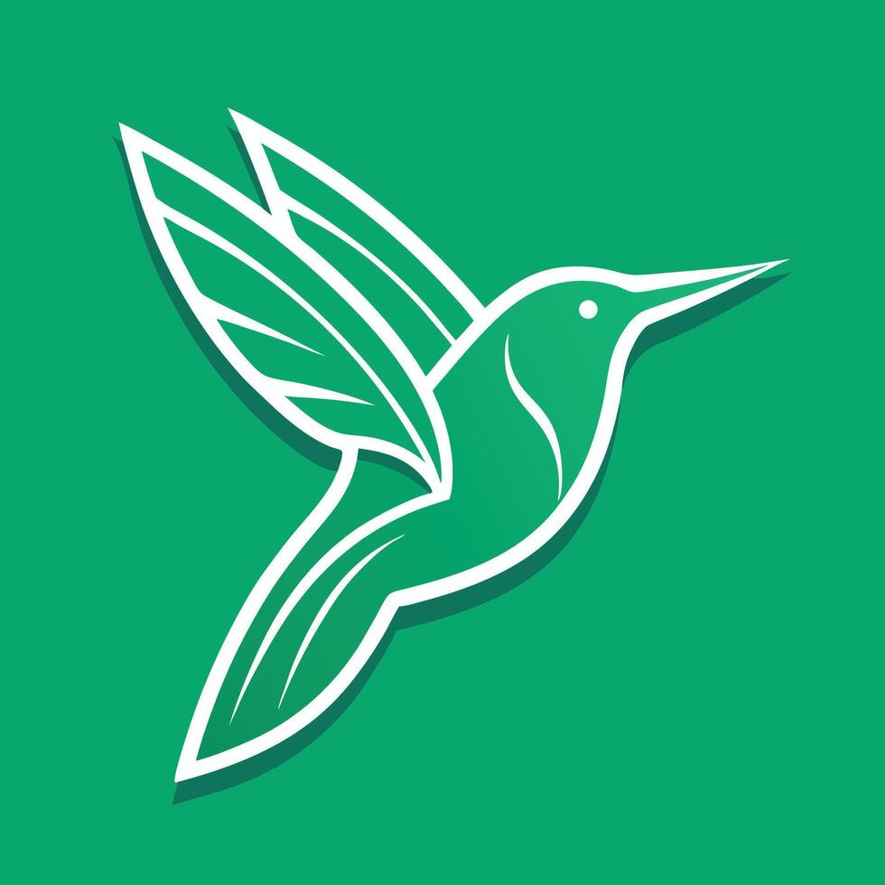Simple White Hummingbird Design On Green vector