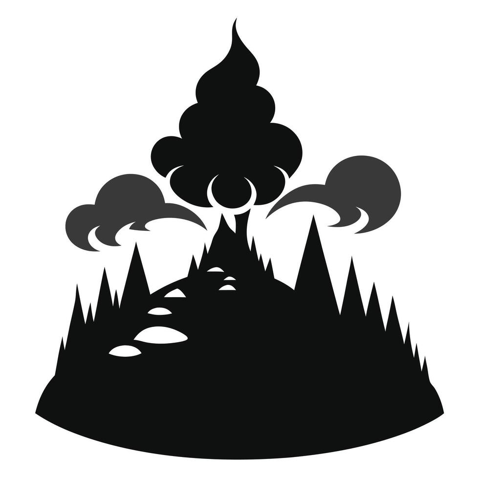 Monochrome Landscape Silhouette With Path And Tree vector
