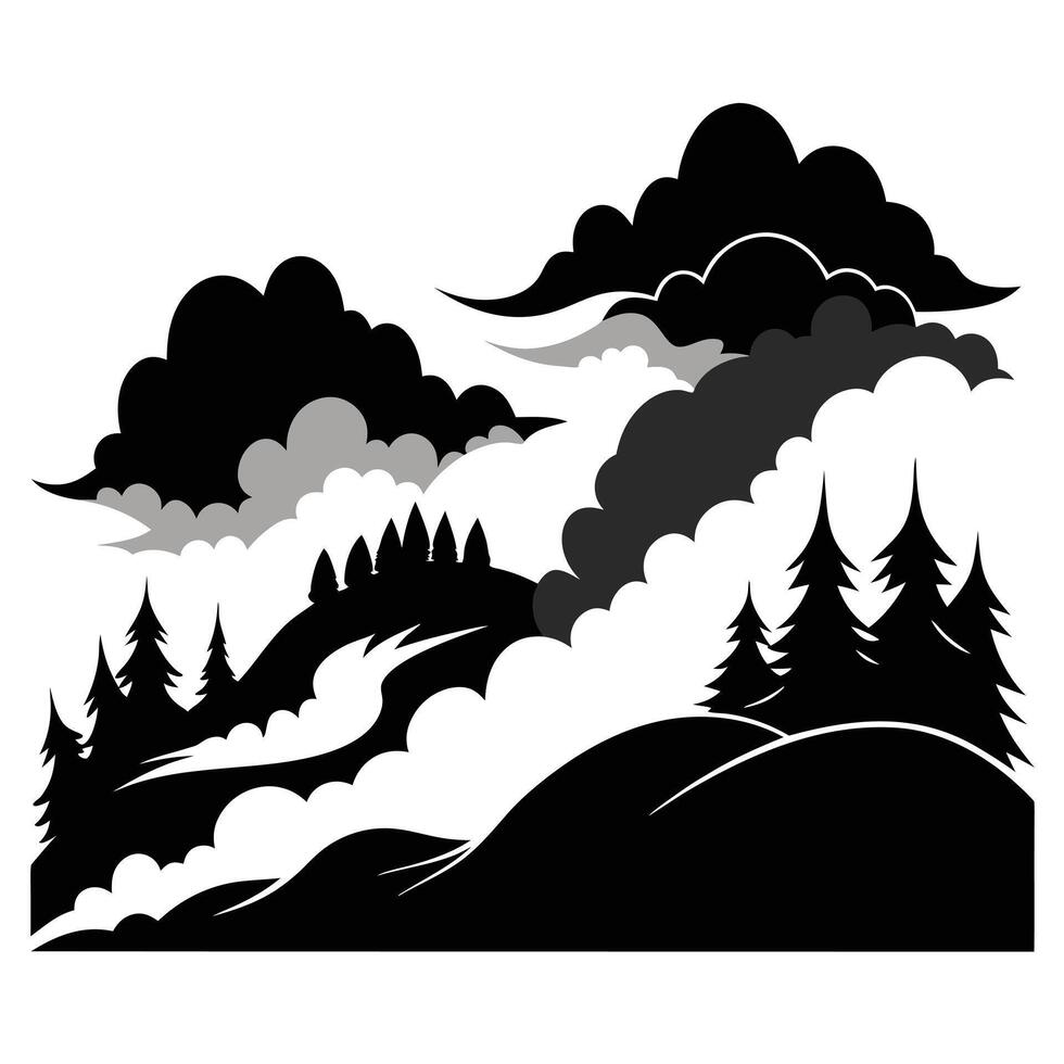 Forest Landscape Monochrome Illustration vector