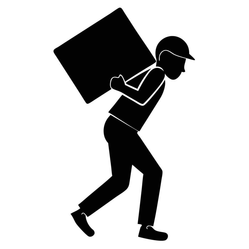 Worker Carrying Heavy Load Silhouette Icon vector