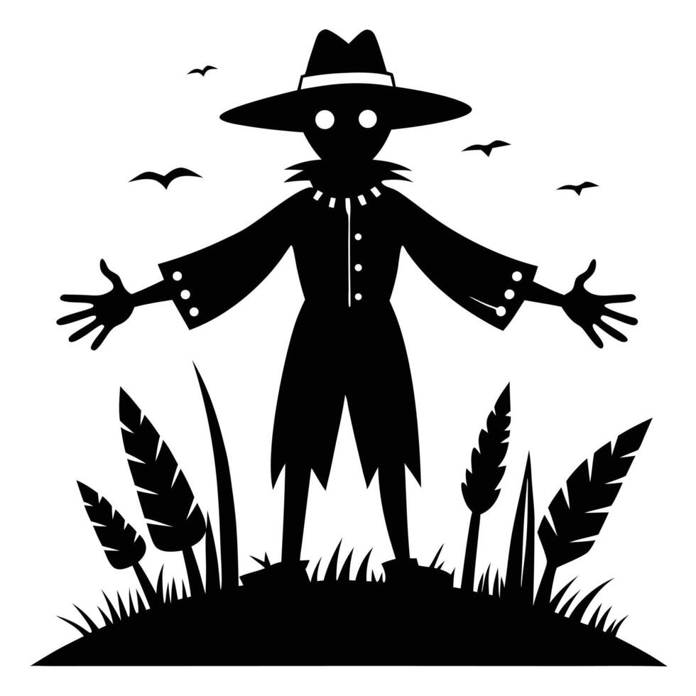 Black Scarecrow Silhouette In Field vector