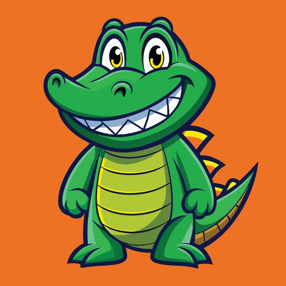 Cute Green Alligator Cartoon Character Illustration vector