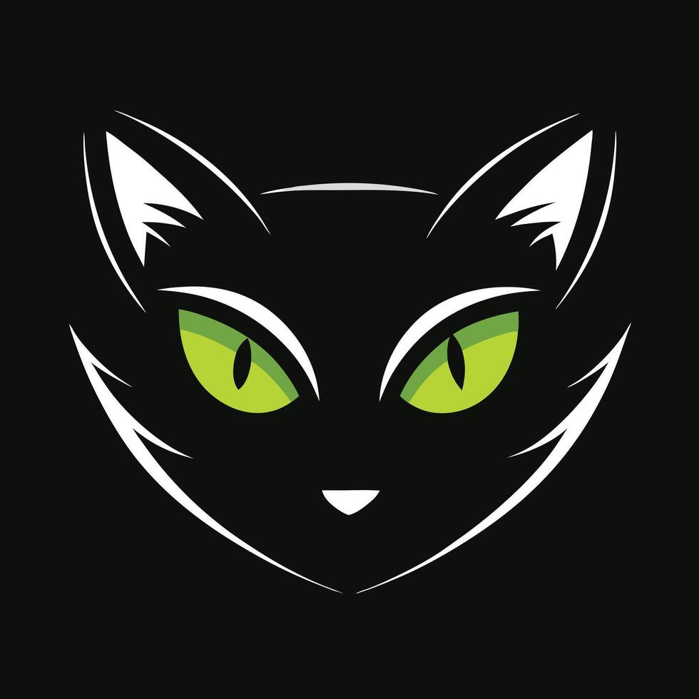 Stylized Black Cat Green Eyes vector