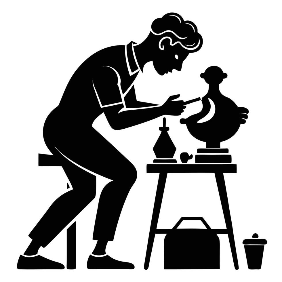 Sculptor Carving Statue Silhouette Graphic vector