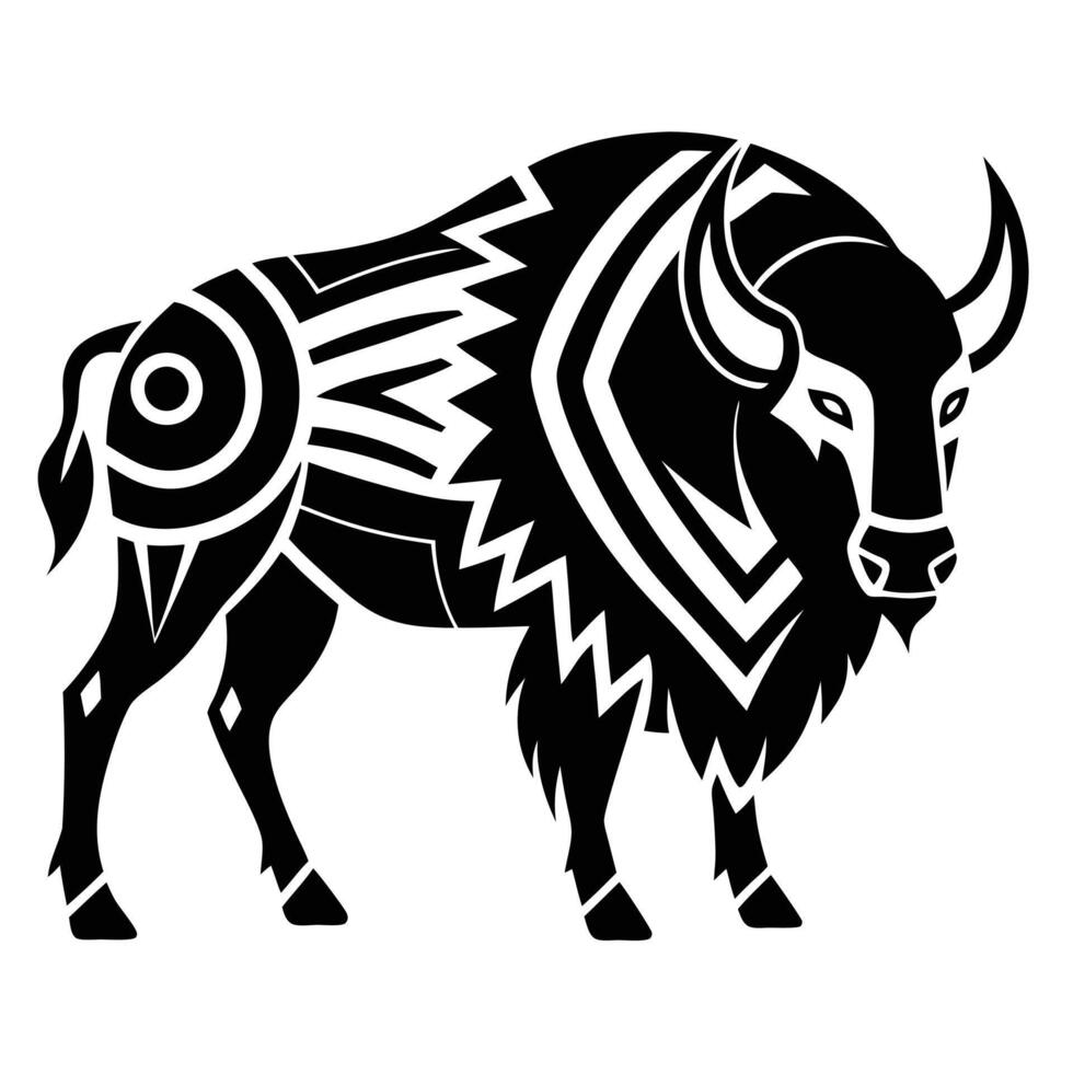 Tribal Buffalo Black Silhouette Illustration vector