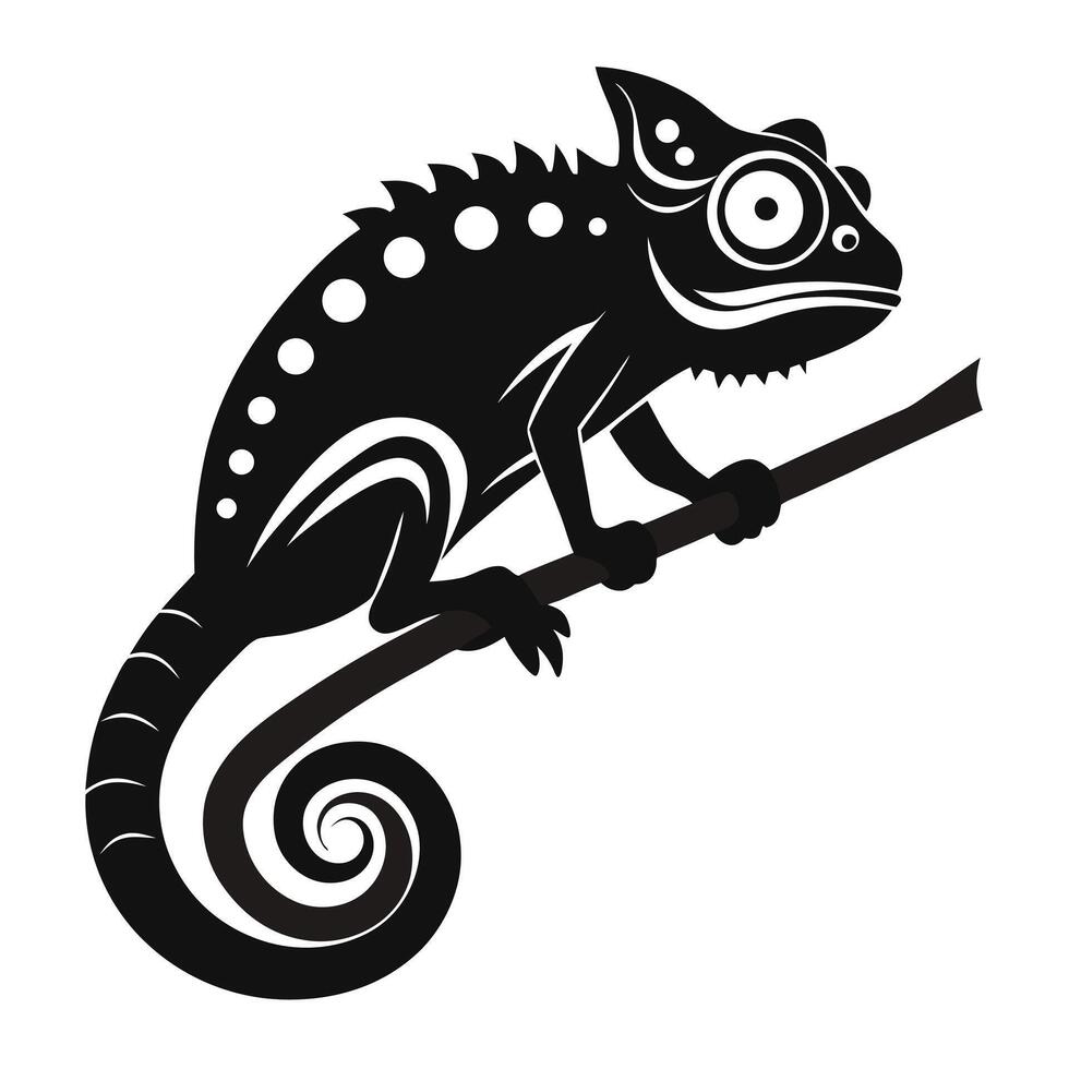 Silhouette Chameleon On A Branch vector