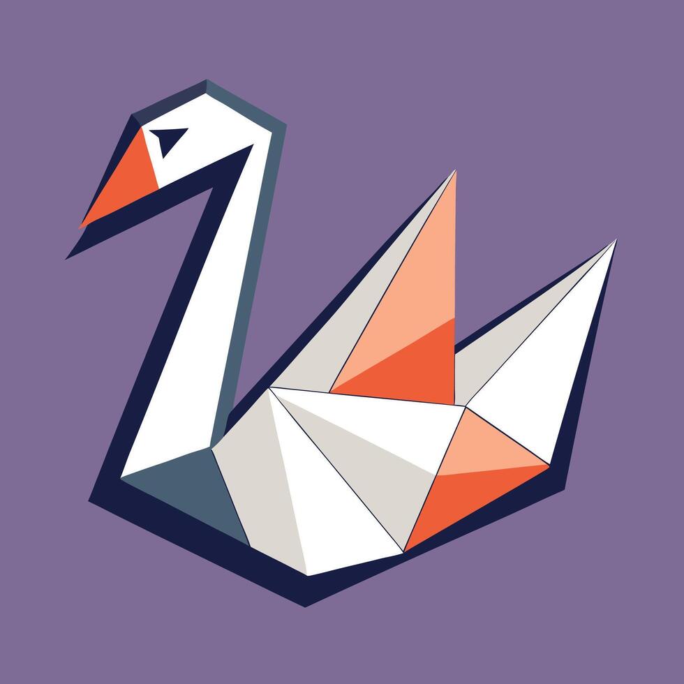 Geometric Swan Illustration On Purple Background vector
